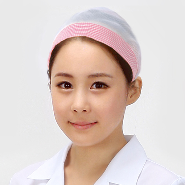 망사 머리끈 스카프 / 핑크체크